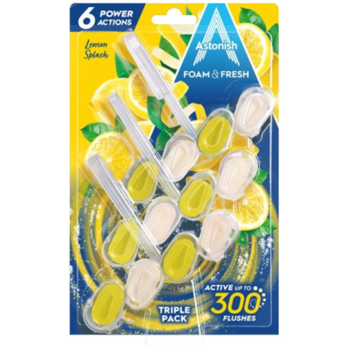 Очисний блок для унітазу Astonish Foam & Fresh Lemon Splash triple pack, 3 шт